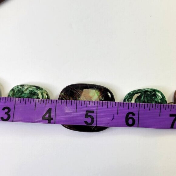 Blue and Green Disc Flat Beaded Necklace with Earrings - Picture 12 of 13